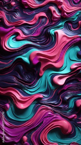 An energetic, futuristic abstract pattern with neon colors like electric purple, magenta, and teal, forming fluid, wave-like shapes on a dark background.