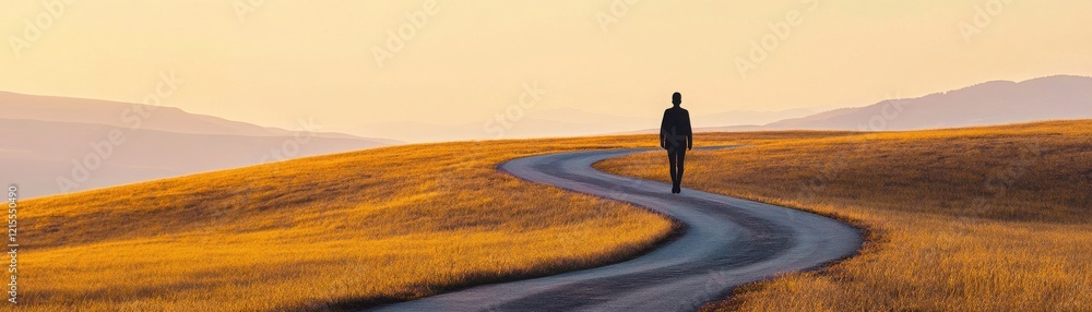 A solitary figure walks along a winding path through golden fields, embodying tranquility and self-reflection in nature. A solitary figure walks along a winding path through golden fields, embodying tranquility and self-reflection in nature.