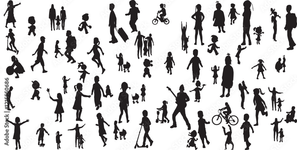 Children silhouette, kid vector set, boy, girl, kids standing, playing, walking Children silhouette, kid vector set, boy, girl, kids standing, playing, walking