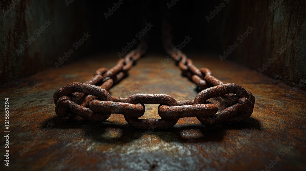 Rusty chain in dark metal box, concept art Rusty chain in dark metal box, concept art