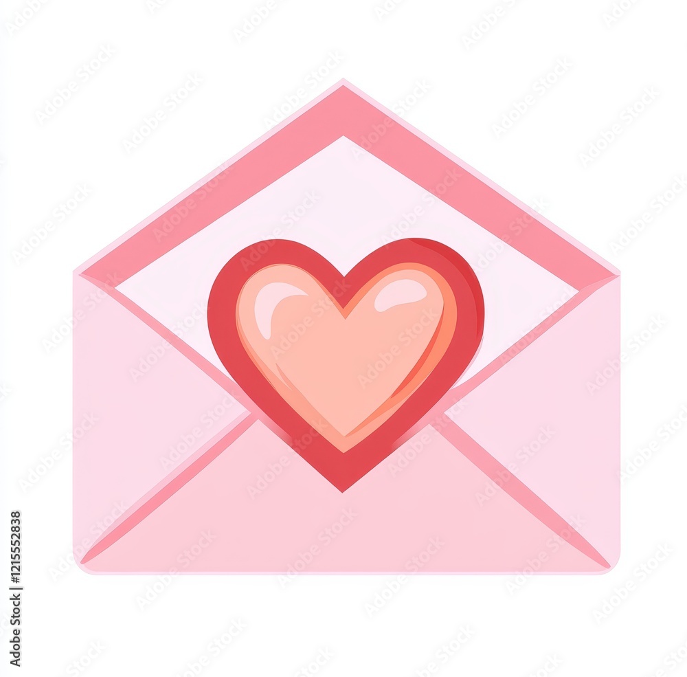 A heart emoji within a letter on a pink backdrop signifies Valentine's Day, expressing love through a modern flat-style illustration A heart emoji within a letter on a pink backdrop signifies Valentine's Day, expressing love through a modern flat-style illustration
