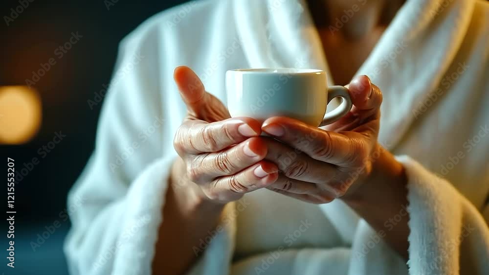 A close-up of an elderly woman wearing a soft bathrobe, her hands gracefully massaging face cream onto her glowing skin in a serene home setting. A close-up of an elderly woman wearing a soft bathrobe, her hands gracefully massaging face cream onto her glowing skin in a serene home setting.
