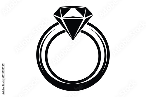 A wedding ring or diamond ring vector silhouette, isolated white background, elegant jewelry icon, love symbol, engagement illustration