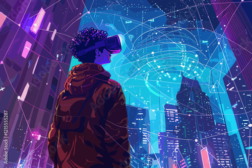 Man Exploring Metaverse with Blockchain and Virtual Reality Network