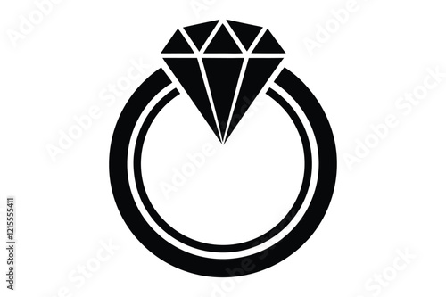 A wedding ring or diamond ring vector silhouette, isolated white background, elegant jewelry icon, love symbol, engagement illustration