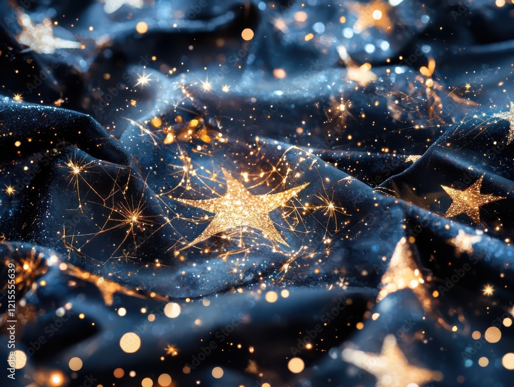 Closeup of twinkling star motifs on a dark fabric glowing gigapixel art nighttime elegance visual delight Closeup of twinkling star motifs on a dark fabric glowing gigapixel art nighttime elegance visual delight
