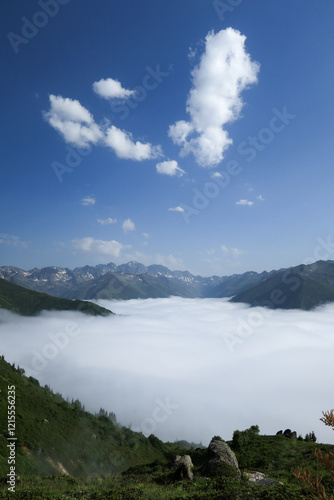 Nature landscapes formed by the sea of ​​clouds on high plateaus. Huser Plateau Rize, Turkey photo