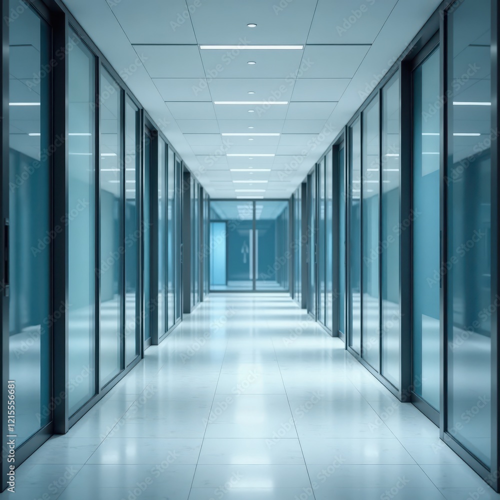 Modern office hallway with glass walls and bright lighting. Clean lines and sleek design create a professional atmosphere. Modern office hallway with glass walls and bright lighting. Clean lines and sleek design create a professional atmosphere.