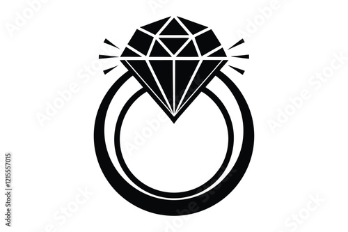 A wedding ring or diamond ring vector silhouette, isolated white background, elegant jewelry icon, love symbol, engagement illustration