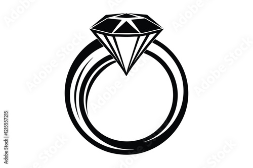 A wedding ring or diamond ring vector silhouette, isolated white background, elegant jewelry icon, love symbol, engagement illustration
