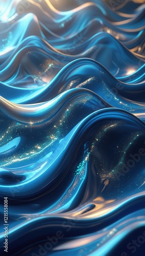 A mesmerizing, ultra-high-resolution abstract wallpaper featuring undulating, silky waves that appear to flow effortlessly across the surface, rendered in a palette of deep blues,