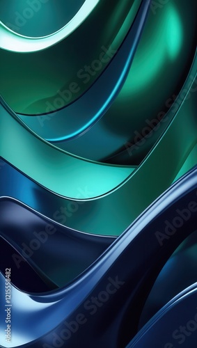 A modern abstract wallpaper featuring bold, sinuous, and fluidly overlapping curves that evoke a sense of dynamic movement, blended with seamless gradients in a palette of rich, vibrant emerald green,