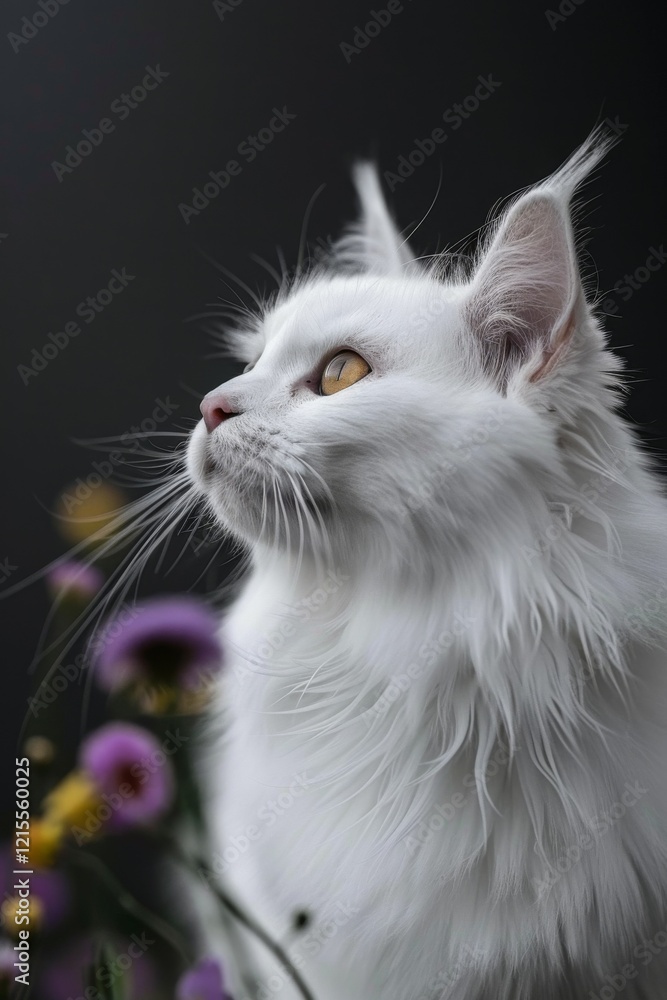 Turkish Angora: A Turkish Angora cat with pure white, silky fur and odd-colored eyes. Turkish Angora: A Turkish Angora cat with pure white, silky fur and odd-colored eyes.