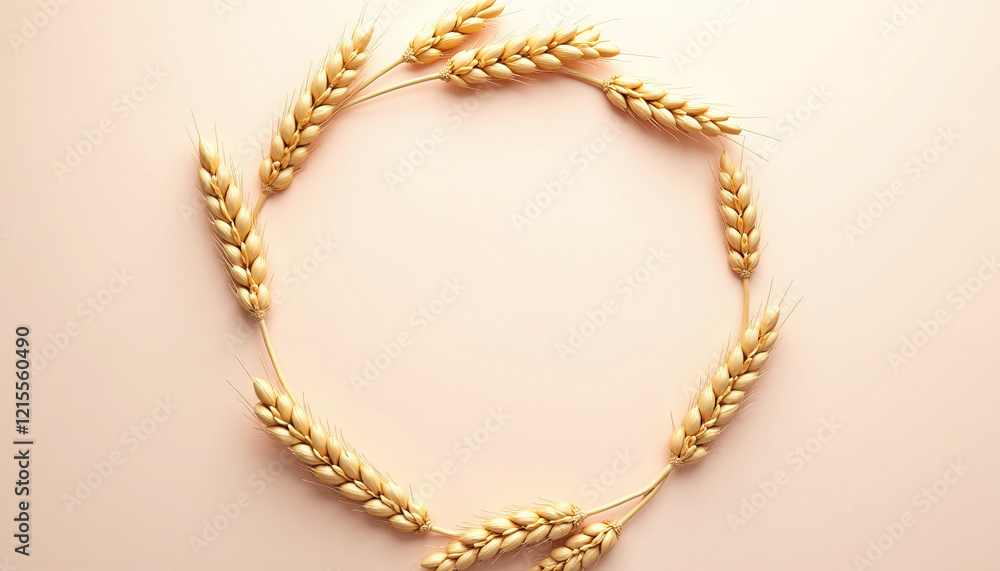 Wheat stalks arranged in a circle on a soft background Wheat stalks arranged in a circle on a soft background