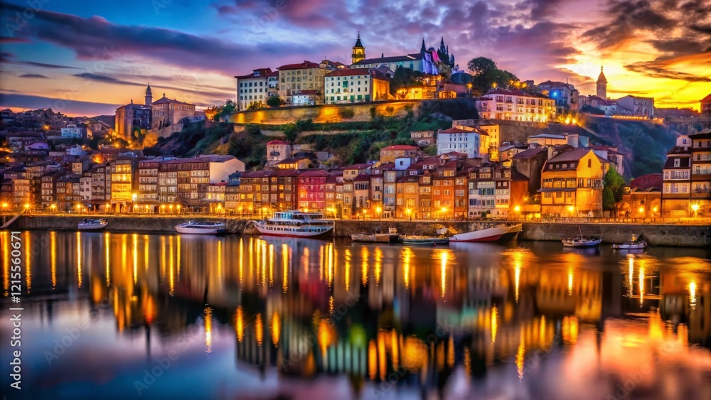 Fototapeta premium Surreal Porto Night: Dreamlike Cityscape Over Douro River