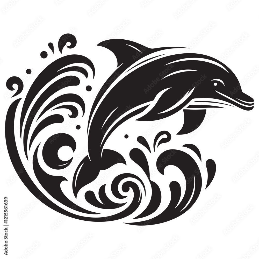Naklejka premium Black Color Dolphin silhouette design Vector Illustration, Solid White Background (8).eps