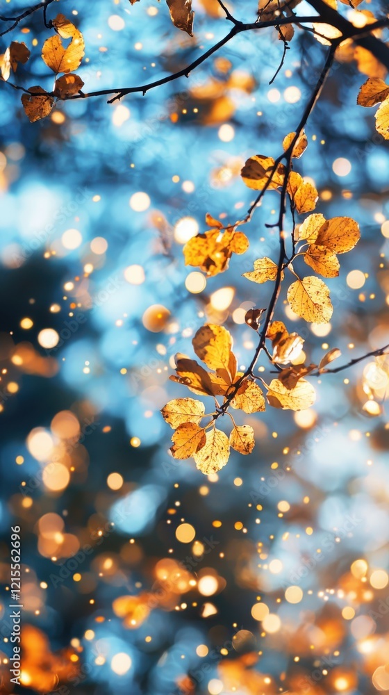 Fototapeta premium Soft focus dream of golden leaves dancing in a tranquil forest ambient light intimate view of nature gigapixel realism