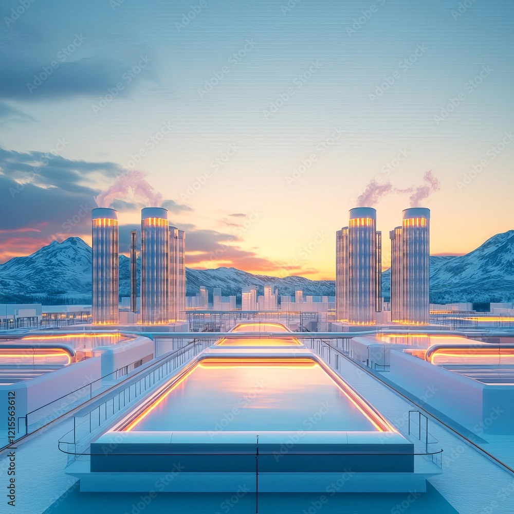 Obraz premium A city block powered by geothermal energy, futuristic and efficient