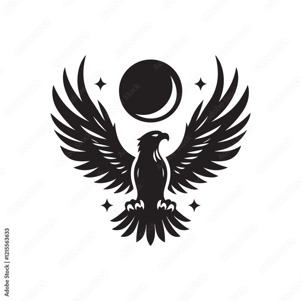 Obraz premium Black Color Eagle silhouette design Vector Illustration, Solid White Background