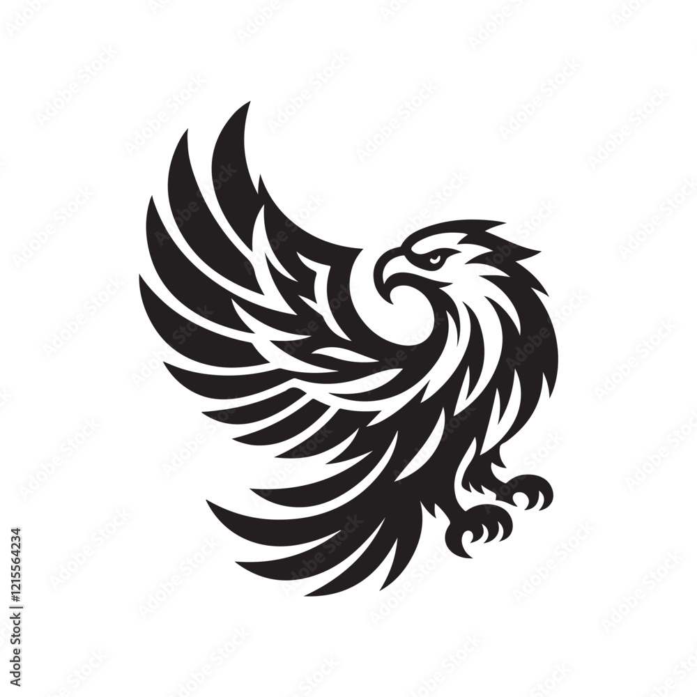 Obraz premium Black Color Eagle silhouette design Vector Illustration, Solid White Background