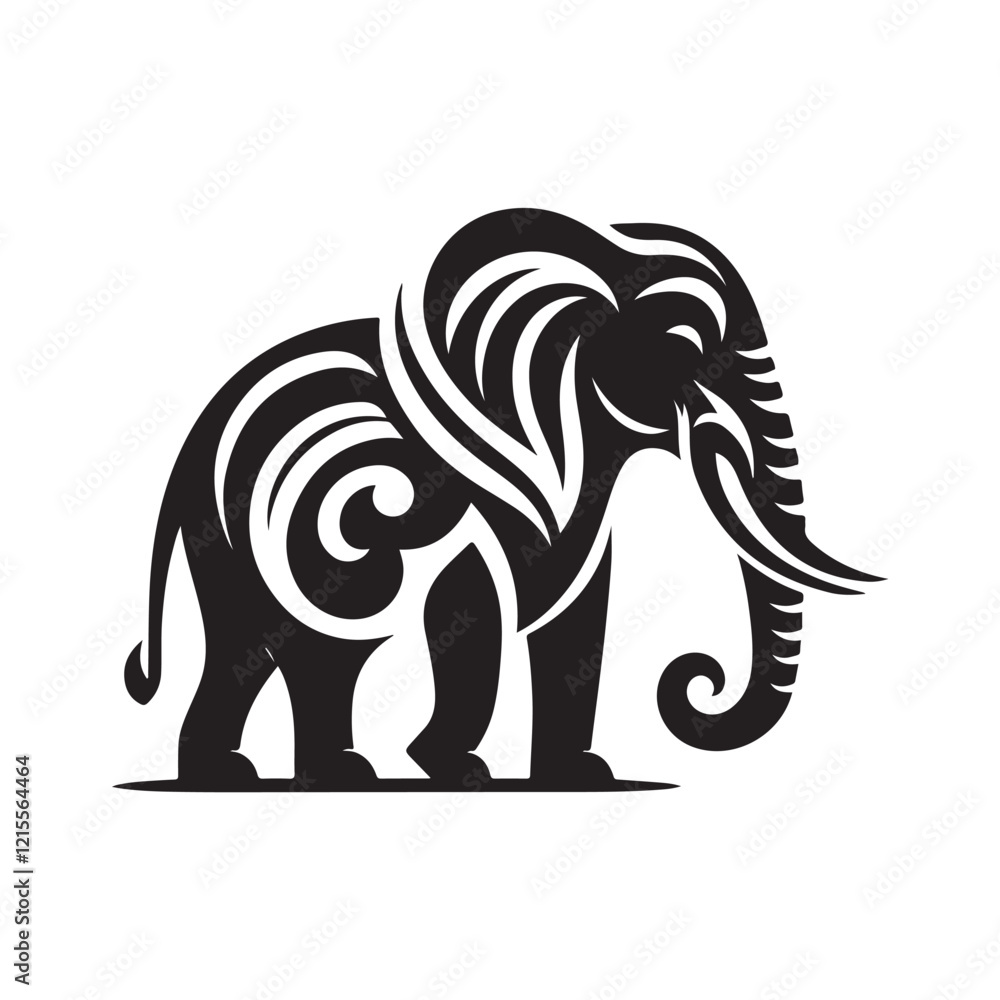 Fototapeta premium Black Color Elephant silhouette design Vector Illustration, Solid White Background (1).eps