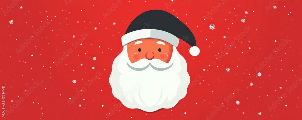 Cheerful cartoon santa claus with black hat on red snowy background Cheerful cartoon santa claus with black hat on red snowy background
