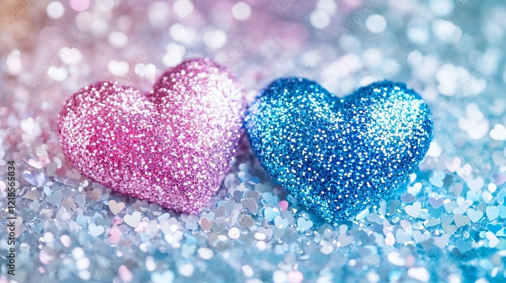 Obraz premium Pink and blue glitter hearts - a symbol of love and unity