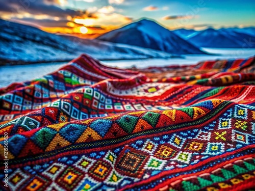 Vibrant Saami Duodji Handicraft Patterns: Double Exposure Photography Stock Photo photo