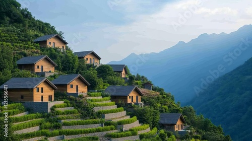 Wallpaper Mural A hillside village designed with terraced eco-homes, blending with the natural slope Torontodigital.ca