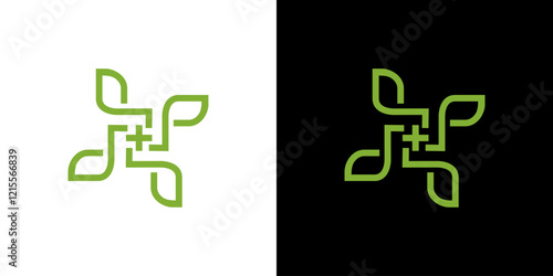 Cross Pharmacy with Organic Leaves for Medical Design.