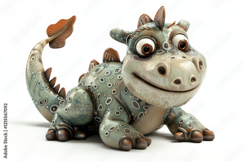 Fototapeta premium Cute cartoon dragon model with smiling expression