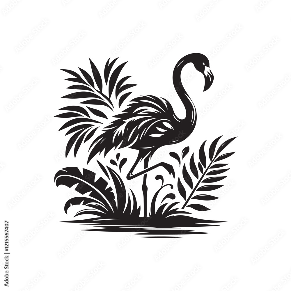 Obraz premium Black Color Flamingo silhouette design Vector Illustration, Solid White Background (9).eps