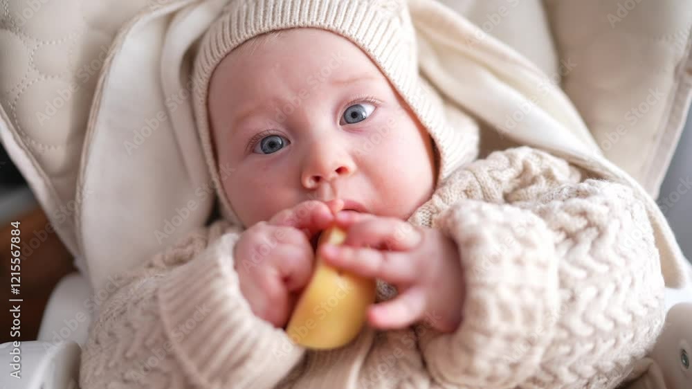 Cute baby eats vegetables, his mother's hand gives him apple. Diet and food from fresh vegetables for kids. A joyful lifestyle of a happy mixed-race family. A young asian woman and active healthy baby Cute baby eats vegetables, his mother's hand gives him apple. Diet and food from fresh vegetables for kids. A joyful lifestyle of a happy mixed-race family. A young asian woman and active healthy baby