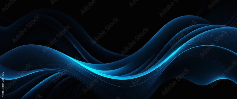 Ein vielseitiger, abstrakter Hintergrund mit geschwungenen, leuchtend blauen Linien auf schwarzem Grund, ideal für moderne und elegante Designprojekte. Generative KI. Ein vielseitiger, abstrakter Hintergrund mit geschwungenen, leuchtend blauen Linien auf schwarzem Grund, ideal für moderne und elegante Designprojekte. Generative KI.