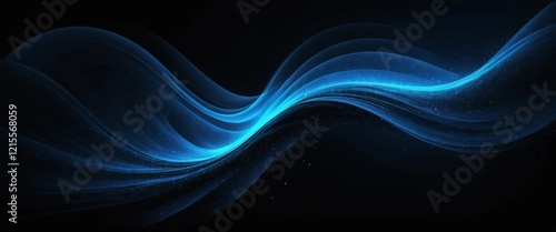 Ein vielseitiger, abstrakter Hintergrund mit geschwungenen, leuchtend blauen Linien auf schwarzem Grund, ideal für moderne und elegante Designprojekte. Generative KI.