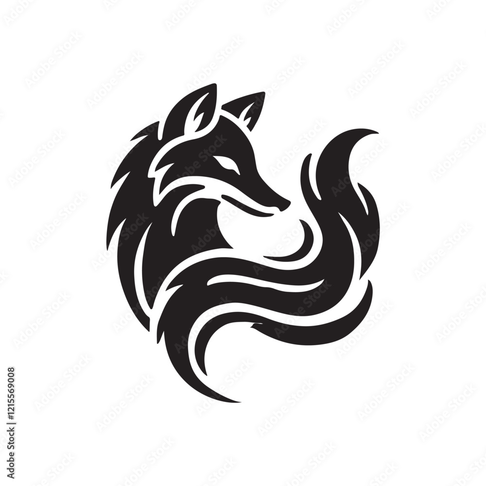 Obraz premium Black Color Fox silhouette design Vector Illustration, Solid White Background (9).eps