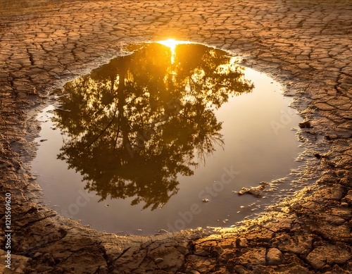 Climate Change - A puddle in dry earth. photo