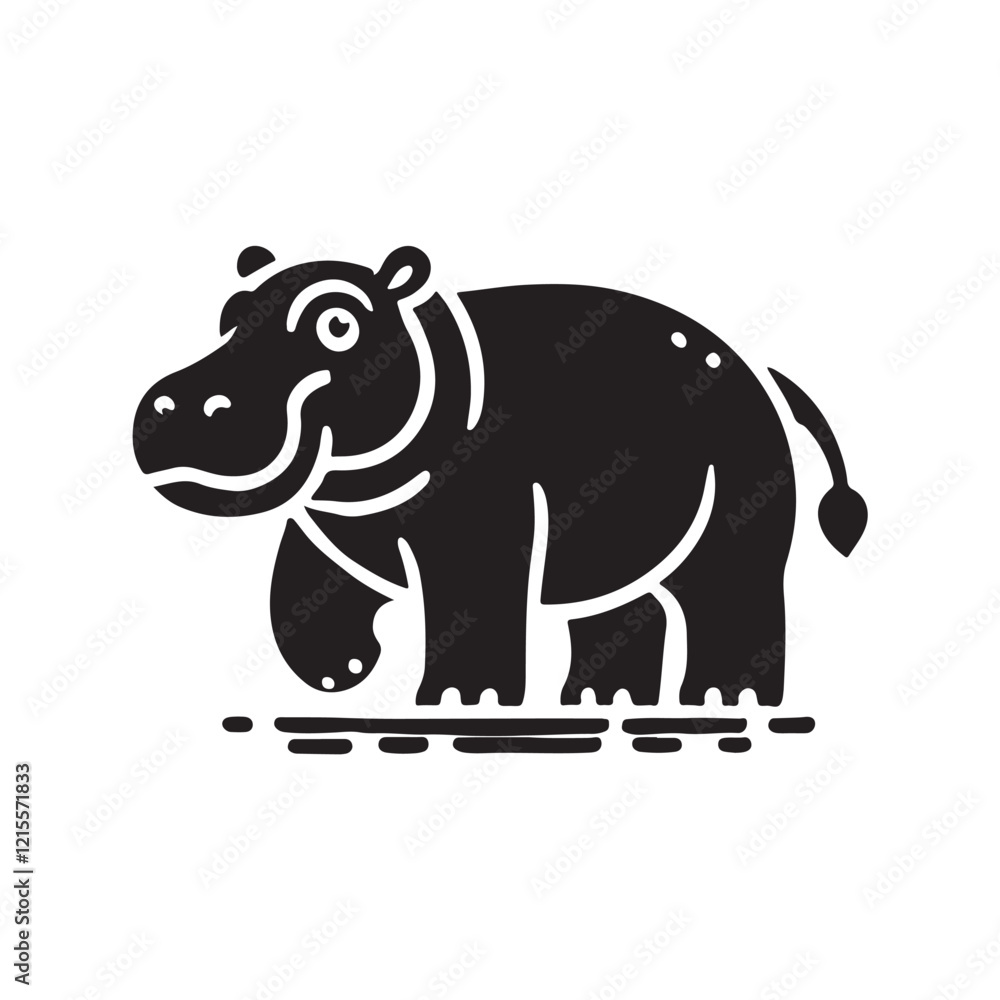 Fototapeta premium Black Color Hippopotamus silhouette design Vector Illustration, Solid White Background (5).eps