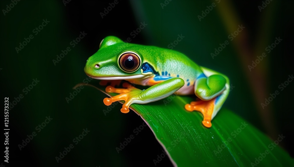 Vibrant Green Tree Frog on Lush Leaf Closeup Detailed Nature Photography Vivid Amphibian Wildlife Exotic Tropical Rainforest Animal Bright Colors Vibrant Green Tree Frog on Lush Leaf Closeup Detailed Nature Photography Vivid Amphibian Wildlife Exotic Tropical Rainforest Animal Bright Colors