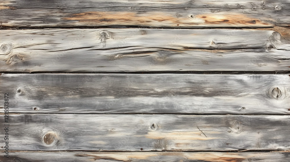Reclaimed Wood Plank Texture with Horizontal Blending of Mismatched Tones of Gray, Brown, and Beige, Rough Edges, and Nail Marks for Rustic Eco-Friendly Design