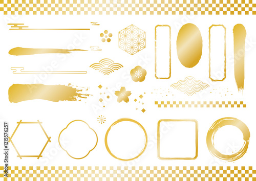 和風　見出し　シンプル　セット　金色　文字無し