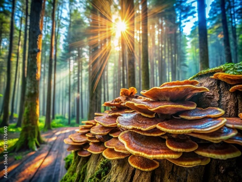 Varnish Shelf Fungus on Hemlock Wood, Windsor, Connecticut - Double Exposure Nature Photography photo