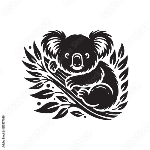 Black Color Koala silhouette design Vector Illustration, Solid White Background (5).eps