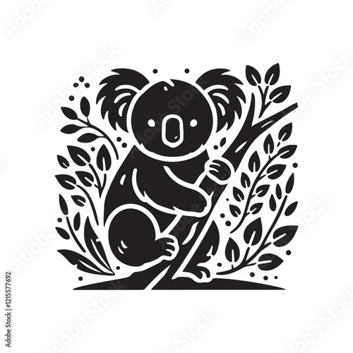 Black Color Koala silhouette design Vector Illustration, Solid White Background (12).eps