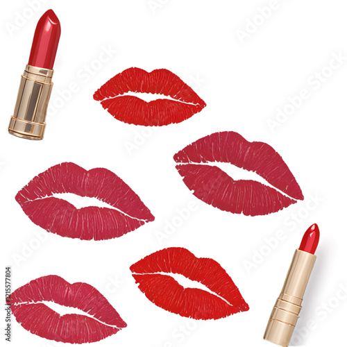 Kiss lipstick print isolated on background .
