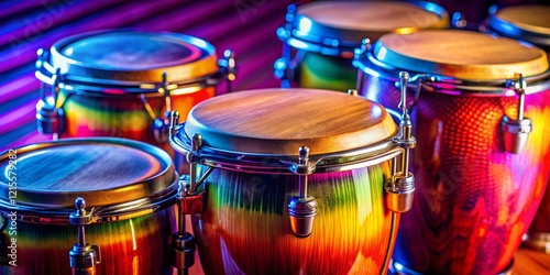 Vibrant Conga Band Macro Photography: Close-up of Colorful Percussion Instruments photo