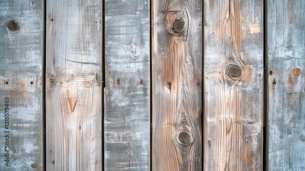 Fototapeta premium Reclaimed Wood Plank Texture with Mixed Tones of Brown and Gray, Natural Imperfections, and Subtle Nail Marks for Eco-Friendly Rustic Appeal
