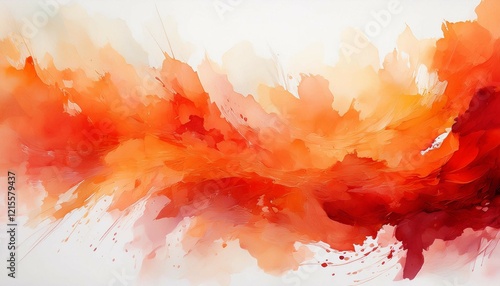 white background abstract watercolor art changing from orange to red drawing style as if drawn with a brush