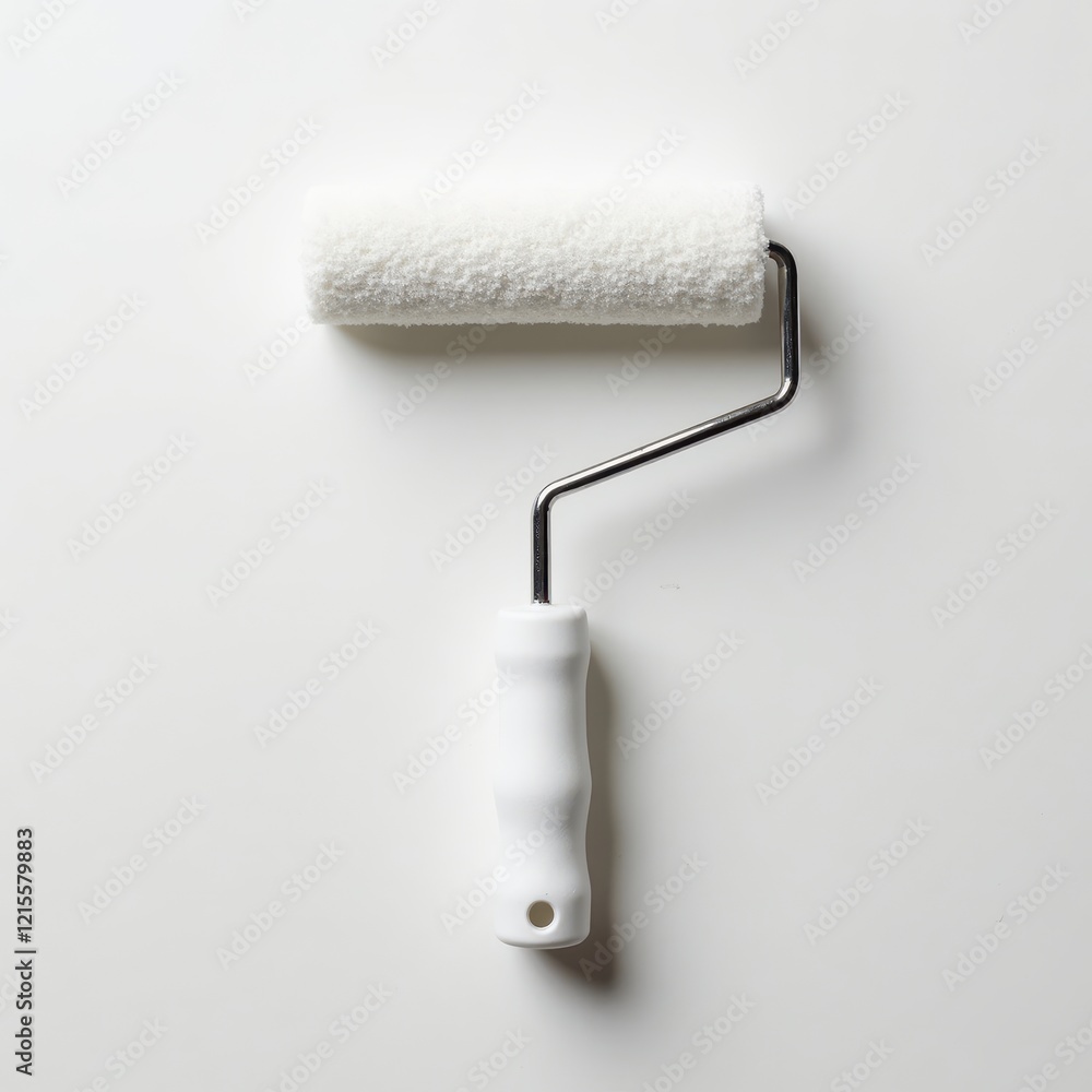 Obraz premium A clean, white paint roller isolated on a white background. Perfect for DIY projects and home improvement imagery.