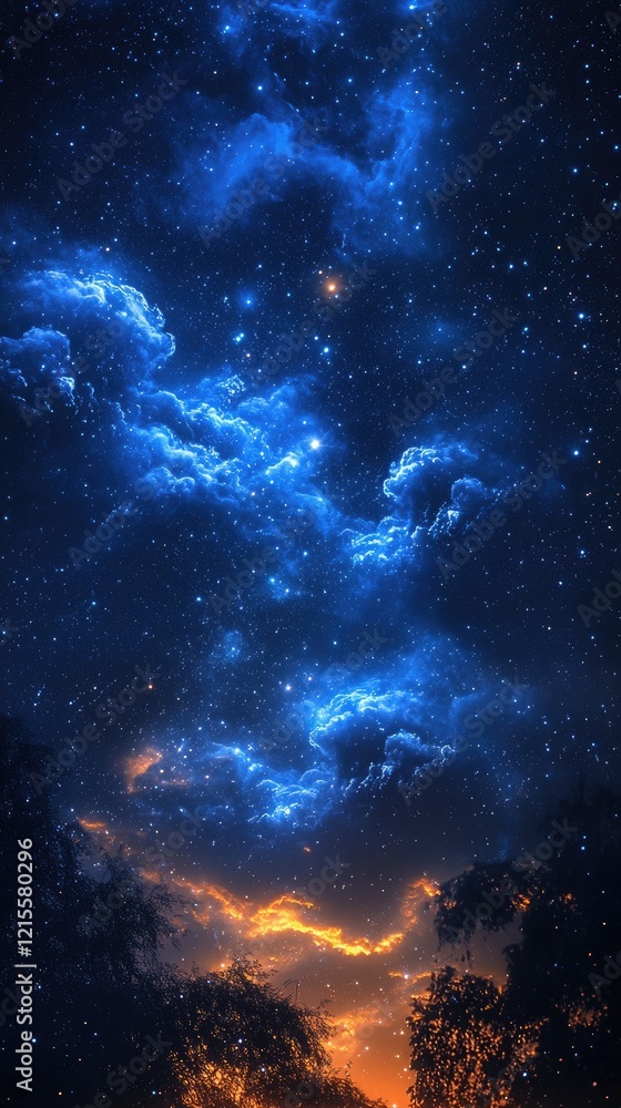 Fototapeta premium Celestial Night Sky with Glowing Stars and Nebulae